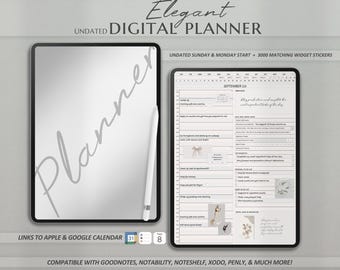 UNDATED Digital Planner | Elegant Goodnotes Templates for iPad/Tablets | Daily + Weekly + Monthly Notability All-in-One Life ADHD Journal