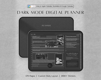 Digital Planner | Undated Goodnotes Planner | ADHD Planner, Dark Mode Journal, iPad Calendar, Notability Templates, Landscape Daily Schedule