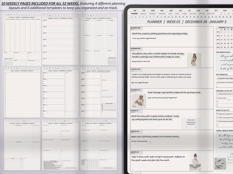 New 2026 digital planner for ADHD productivity, minimalist aesthetic vertical layout with dated daily templates for Goodnotes, Notability, iPad, and tablet use