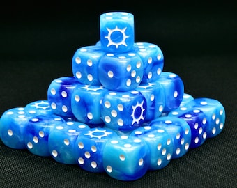 16mm Blue Swirl Gaming Dice with Unique Symbol – Tabletop RPG Dice