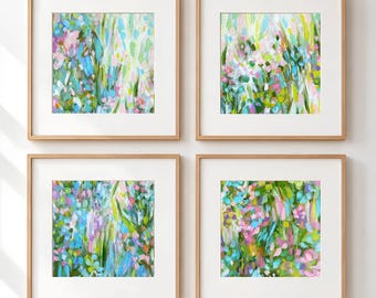 Floral Abstract Art Prints  Set Of 4, Colorful  Gallery Wall Decor