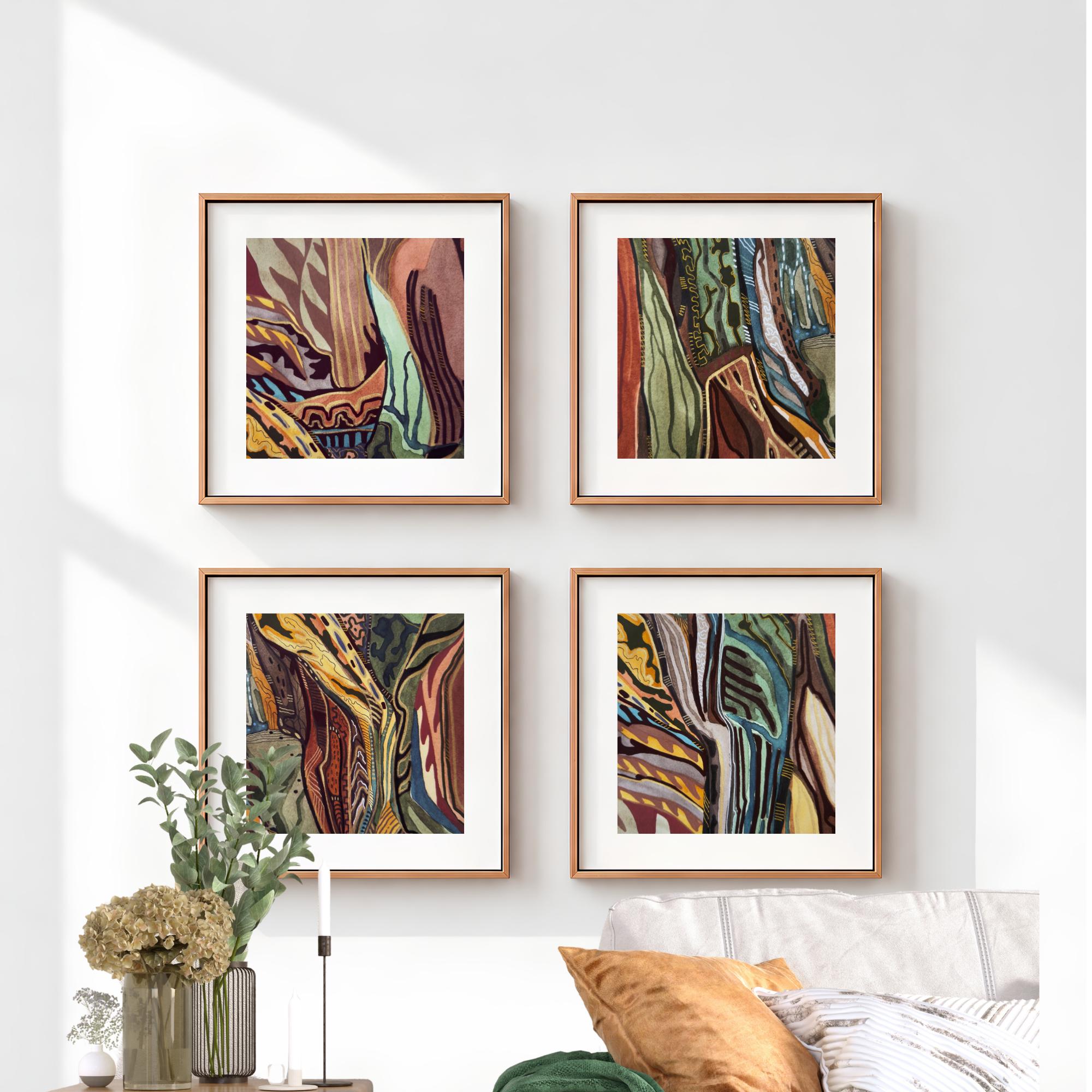 Quadriptych Set of 4 Abstract Art Prints – Rustic Quadriptych Gallery Wall Decor - Etsy