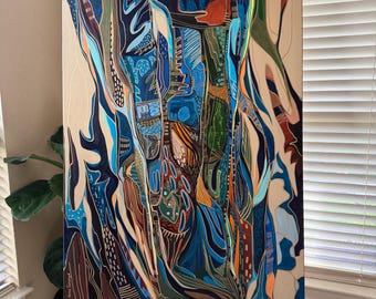 Original Art, Large Abstract Painting, Blue Green Canvas Art,  Modern Wall Decor