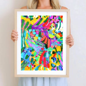 Colorful Abstract Wall Art Print,  Vibrant Modern Wall Decor for Living Room, Unique Watercolor Art Print