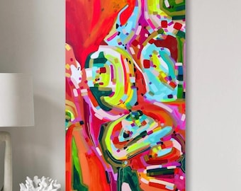 Original Abstract Acrylic Painting: Red Contemporary Canvas Art, 20x36