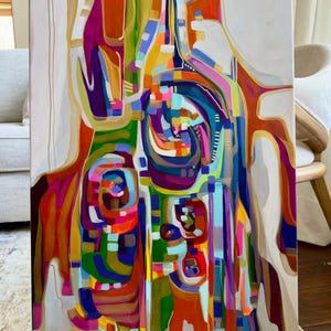 Large Abstract Acrylic Painting on Canvas: Colorful Modern Art, 24x36
