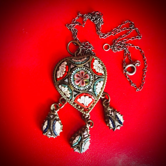 Vintage Italian Micro Mosaic Heart Necklace - image 4