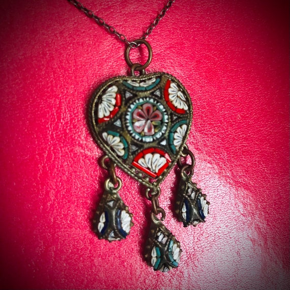 Vintage Italian Micro Mosaic Heart Necklace - image 1