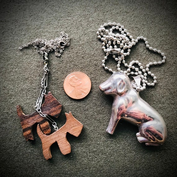 Pair of Vintage Wood and Silver Dog Necklaces - image 4