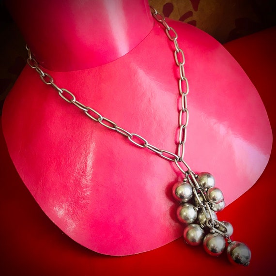Vintage Silver-tone Tassel Dangly Necklace with O… - image 1