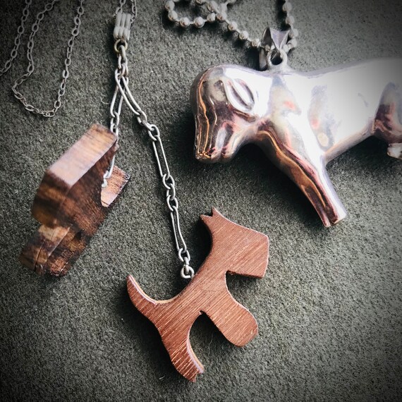 Pair of Vintage Wood and Silver Dog Necklaces - image 3