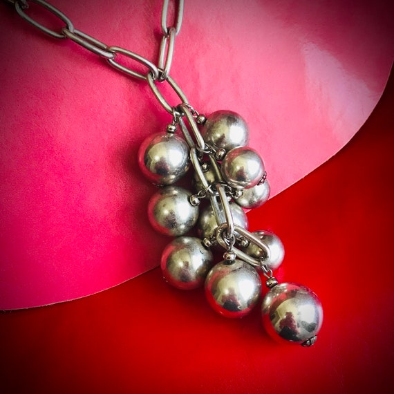 Vintage Silver-tone Tassel Dangly Necklace with O… - image 2