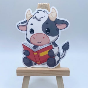 Cute Cow Reading Book Sticker, Cow Sticker - Etsy