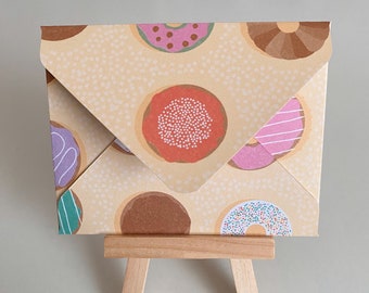 Donut Patterned Small Envelopes, Handmade Small Envelopes, Gift Card Envelopes, Mini Envelopes, Tiny Envelopes, 3” x 4”, Set of 8