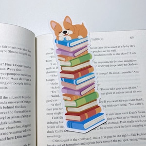 Corgi Bookmark, Bookstack Bookmark, Dog Bookmark, Bookmark For Animal Lover, Reader Gift, Bookish Merch, Gift For Reader, Corgi Lover Gift