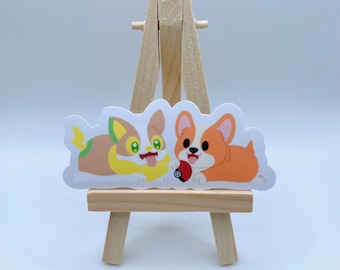 Corgi and Pokemon Yamper Vinyl Sticker, Corgi Sticker, Dog Sticker, Animal Sticker, Corgi Lover Gift, Animal Lover Gift