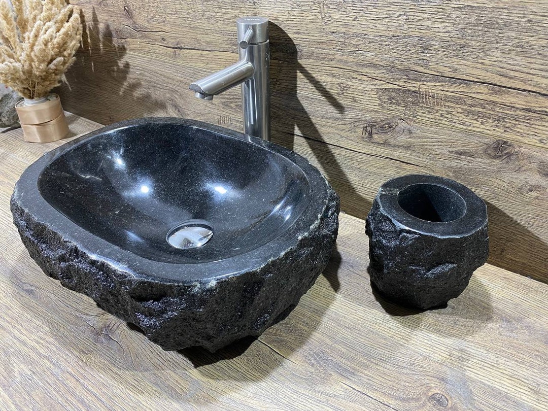 Natural Black Granite Oval Shaped Sink,handmade Bathroom Vanities In