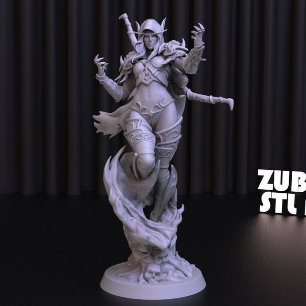 Sylvanas Windrunner 3D Print STL-bestand voor 3D-printen, 3D Digital, Instant Download Drive Link, Sylvanas StatueSTL, World Of Warcraft STL-figuur