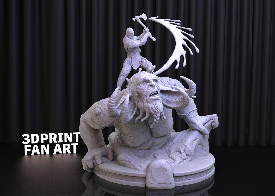 Kratos and Troll God of War Ragnarok STL File, 3D Movie Printed STL