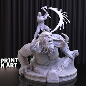 Statue de Kratos et de Troll : fichier STL d&#39;impression 3D Ragnarok God of War