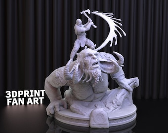 Kratos & Troll God of War Ragnarok 3D Print STL File | Gaming Statue Figurine Digital Download | DIY Collectible Gamer Gift