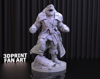 Sharkman Captain 3D Print STL-bestand voor 3D-printen, 3D digitaal, Instant Download Drive Link, Movie Statue STL, Sharkman STL figuur