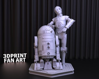 R2D2 and CP30 Star Wars STL File, 3D Movie Printed STL, Downloadable Star Wars Digital Figure,R2D2 and CP30 Statue, Star Wars Statue