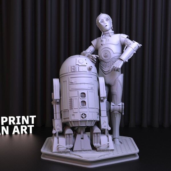 R2D2 and CP30 Star Wars STL File, 3D Movie Printed STL, Downloadable Star Wars Digital Figure,R2D2 and CP30 Statue, Star Wars Statue