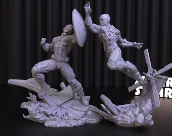 Captain America vs Black Panther 3D Movie Statue STL File (Digital Download)