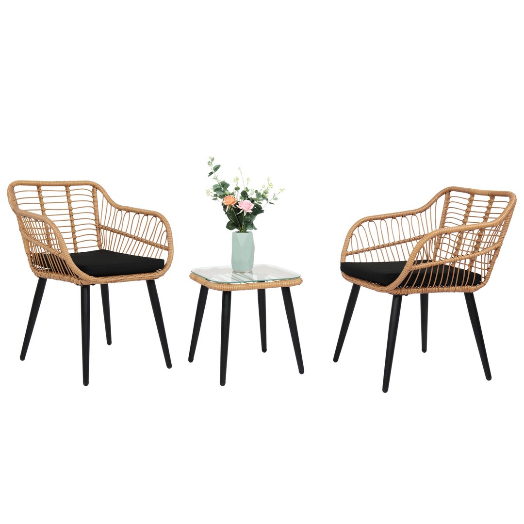 Walla 2 Seat Wicker Chair Set With Glass Top Table Etsy UK