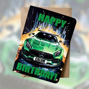 Gepersonaliseerde Mercedes-Benz AMG GTR-verjaardagskaart Gepersonaliseerde kentekenplaatverjaardagskaart Autoverjaardagskaart Gepersonaliseerd cadeau voor autoliefhebber