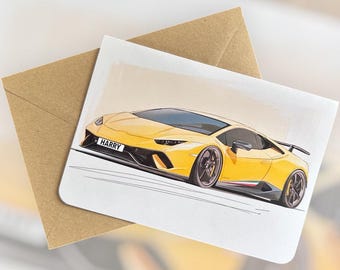 Tarjeta de cumpleaños personalizada de superdeportivo Tarjeta de cumpleaños Huracán Tarjeta de cumpleaños personalizada Regalo para amante de los coches Regalo para un amigo