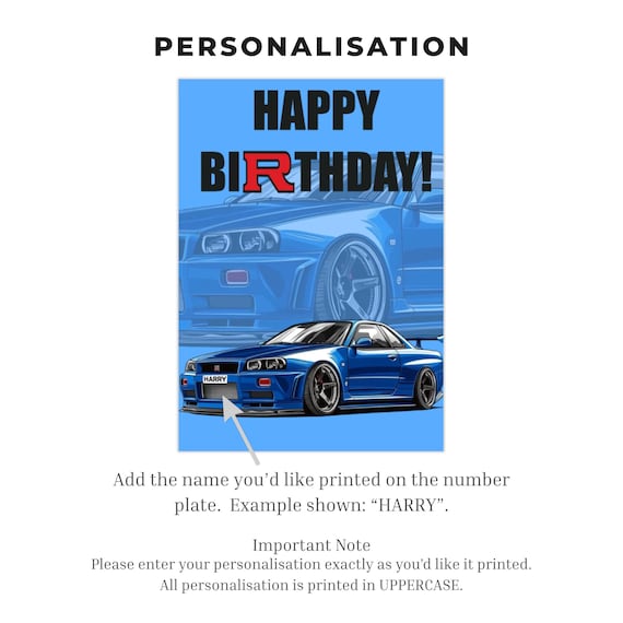 日産　スカイライン　歴代カード NISSAN SKYLINE Personalised Nissan Skyline GT-R R34 Birthday Card Nissan Skyline