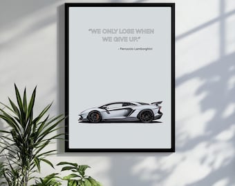 Póster de superdeportivo, póster de Lamborghini, póster de pared de Lamborghini Aventador, arte mural inspirador, regalo para amantes de los coches, regalo para amigos, motivacional.