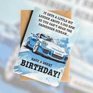 Carte d'anniversaire personnalisée Porsche 911 GT3 RS pour lui Carte d'anniversaire Porsche amusante Carte de joyeux anniversaire Carte d'anniversaire humoristique