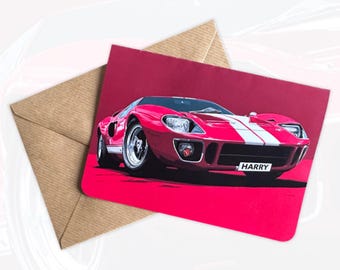 Tarjeta de cumpleaños personalizada con diseño de coche deportivo GT40 Tarjeta de cumpleaños personalizada para el Día del Padre Regalo para amantes de los coches Regalo para amigos