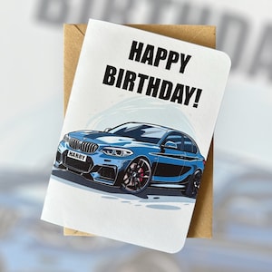 Gepersonaliseerde registratie auto verjaardagskaart Aangepaste auto verjaardagskaart BMW M140i verjaardagskaart Cadeau voor vriend Cadeau voor autoliefhebber