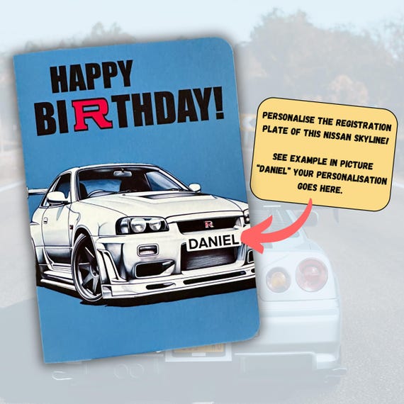 Personalised Car Birthday Card Nissan Skyline Birthday Card Sports