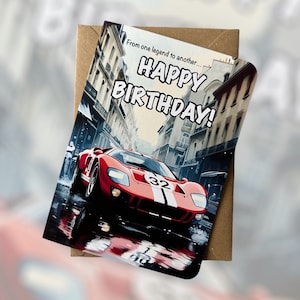 Gepersonaliseerde Ford GT40-verjaardagskaart Ford GT40-verjaardagskaart Gepersonaliseerde cadeau voor autoliefhebber Raceautoverjaardagskaart Autoverjaardagskaart