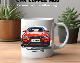 Taza de café divertida y personalizada con diseño de coche, taza de café BMW M4, taza de café para amantes de los coches, regalo para amantes de los coches, regalo personalizado para él