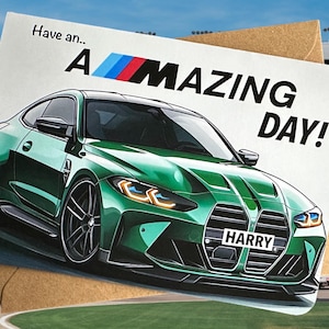 Gepersonaliseerde kentekenplaat Sportwagenverjaardagskaart Aangepaste BMW M4 verjaardagskaart Cadeau voor vriend Cadeau voor auto Mad Friend Autoliefhebber