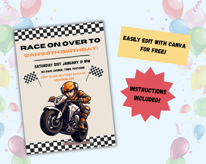 Motorcycle Themed Birthday Invitation Motorbike Birthday Invite ...