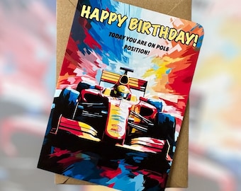 Tarjeta de cumpleaños de Fórmula 1 Tarjeta de cumpleaños de coche de carreras Tarjeta de cumpleaños de F1 Tarjeta de cumpleaños de coche de carreras Tarjeta de cumpleaños para entusiastas de la Fórmula 1