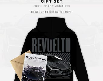 Set de regalo personalizado para coche Sudadera con estampado Tarjeta Regalo Supercoche Regalo Sudadera Revuelta Set de regalo Sudadera personalizada para coche Regalo de cumpleaños para él Regalo para amante de los coches