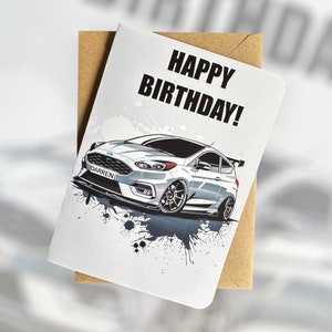 Carte d'anniversaire personnalisée avec inscription pour Ford Fiesta ST, cadeau personnalisé pour amateur de voitures, carte d'anniversaire pour amateur de voitures Ford Fiesta ST