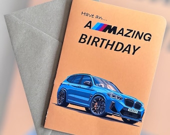 Tarjeta de cumpleaños personalizada con matrícula de coche, tarjeta de cumpleaños personalizada X5, regalo para un amigo, regalo para un amigo loco por los coches, regalo para un amante de los coches.