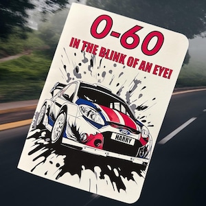 Gepersonaliseerde rallyauto verjaardagskaart autoliefhebber verjaardagskaart aangepaste raceauto verjaardagskaart Ford Fiesta rallyauto cadeau voor autoliefhebber