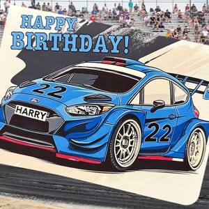Gepersonaliseerde rallyauto verjaardagskaart autoliefhebber verjaardagskaart aangepaste raceauto verjaardagskaart cadeau voor autoliefhebber Ford Fiesta rallyauto