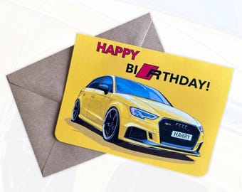 Tarjeta de cumpleaños personalizada con diseño de coche deportivo RS3 Tarjeta de cumpleaños personalizada con diseño de coche Regalo para amantes de los coches Regalo para un amigo
