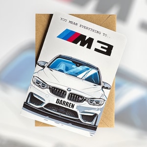 Tarjeta de aniversario o cumpleaños con matrícula personalizada del BMW M3 Tarjeta de cumpleaños del BMW M3 Tarjeta de aniversario del BMW M3 Tarjeta de aniversario para amantes de los coches